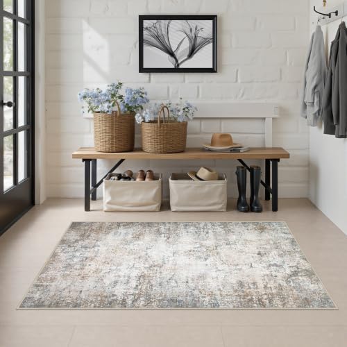 Area Rug Living Room: 3x5 Modern Washable Indoor Soft Carpet Brown - Image 3