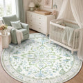 RELEANY Washable Area Rug, Round 5ft, Green/White/Blue by RELEANY