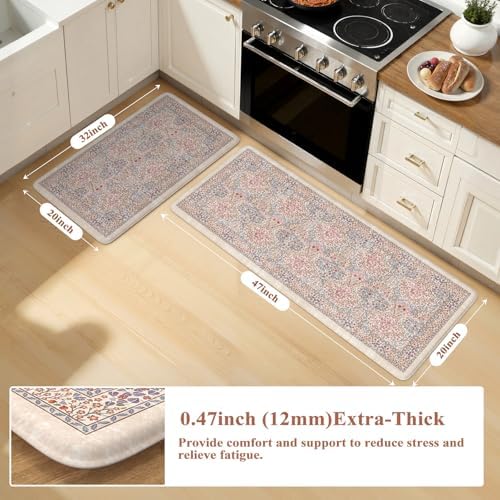 Collive Kitchen Rugs Sets of 2 Non Slip, Blush Anti Fatigue Kitchen Mats - Image 2