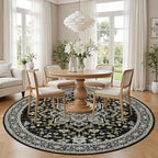 Round Area Rug for Living Room: 6ft Boho Washable Rug Black Gold - Image 3