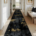RELEANY Washable Runner 2'6"x14' Abstract Area Rug for Hallway Black Gold - Image 2