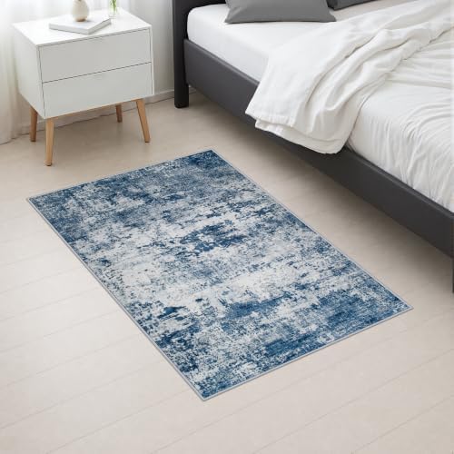 2x3 Washable Entryway Rug: Modern Abstract Indoor Soft Carpet Blue - Image 5