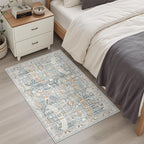 Madane Washable Area Rug 2x3 Small Entryway Rugs Non-Slip, Blue/Gold - Image 3