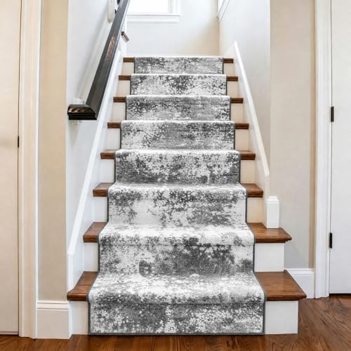 12 FT Extra Long Runner Rug for Hallway Washable, 2.6x12 Large Kitchen Floor Runners Non Slip, Entryway Runner Carpet Low Pile Stain & Fade Resistant, Abstract Gray - Image 2