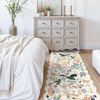 2x10 Washable Hallway Runner Rug: Long Floral Scalloped Soft Runners for Kitchen Entry Thin Non Slip Bathroom Nursery Floor Mat Water Resistant Low Pile 10ft Carpet for Living Room Bedroom(2x10,Cream) - Image 3