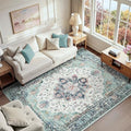 RELEANY Washable Area Rug, 6'x9', Teal Green/White/Navy by RELEANY
