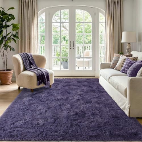 6x9 Large Taro Purple Fluffy Soft Area Rug Non-Slip for Living Room Bedroom - Image 2