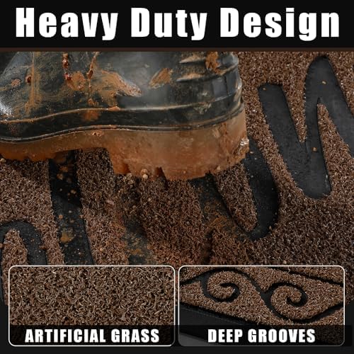 Yimobra Welcome Mat Outdoor Indoor, Waterproof Heavy Duty Front Door Mat Outside Entrance, Extra Sturdy Non-Slip Doormat, Low Profile, Dirt Trapping, 36x24 Inches, Coffee - Image 2