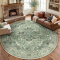 RELEANY Washable Area Rug, Round 8ft, Green/Dark Green/Gray by RELEANY