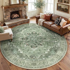 RELEANY Washable Area Rug, Round 8ft, Green/Dark Green/Gray by RELEANY