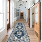 Hallway Washable Runner Rug - 2x7 Kitchen Rugs Entryway Rug Runner Vintage Soft Floor Mat Non Slip Indoor Farmhouse Carpet for Bathroom Living Room Bedroom (2 X 7, Blue) by HYHAOYUNLAI