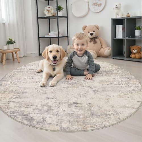 Round Area Rug Living Room: 4 ft Modern Washable Indoor Carpet - Image 3