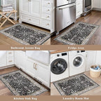 Kitchen Rugs Set of 2 Washable Non Slip – Soft Low Pile Boho Floral Decorative Area Rugs & Runner Mats for Kitchen Floor, Entryway, Hallway, Doorway & Bathroom – Indoor Small Rugs (Black, 2x3+2x4) - Image 4