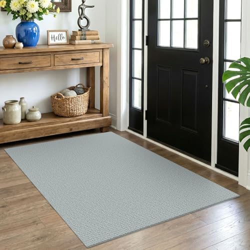 EARTHALL Washable Area Rug, Non Slip Entryway Rug, 4x5 Ft, Turquoise/Gray by Unknown