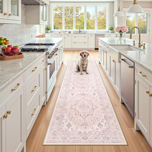 RELEANY Washable Area Rug, Runner 2'x7', Pink by RELEANY
