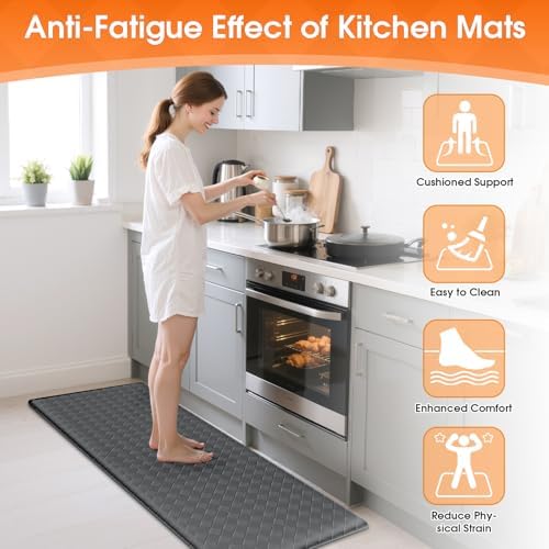 TranquilRelax 2-Piece Kitchen Mats, Cushioned Non-Slip Floor Mats, Grey - Image 4