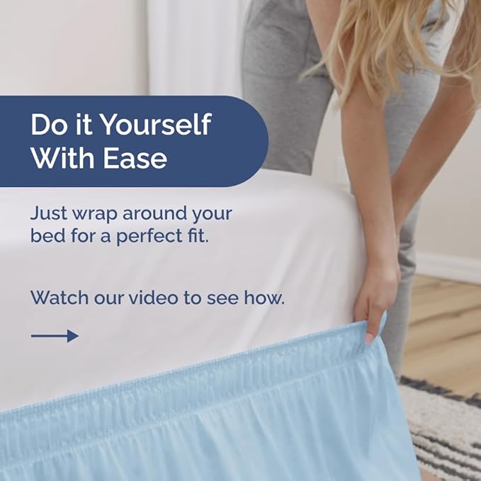Wrap Around Dust Ruffle Bed Skirt - Light Blue - Twin/Twin XL Size Beds with 18 Inch Drop - Elastic Strap - Adjustable Pleated Bedskirt with Brushed Fabric and Wrinkle Free - Women, Men, Kids & Teens