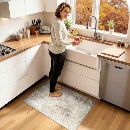 RELEANY Washable 2'x3' Abstract Area Rug for Living Room Neutral Brown - Image 2