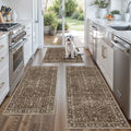 Washable Non-Skid 3 Piece Kitchen Rugs Set – Modern Boho Floral Low-Pile Area Rugs and Runner for Entryway, Bathroom, Hallway – Decorative Small Indoor Rugs (Brown, 2x3+2x4+2x5) by BYYVOORugsforYourHome