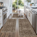 Washable Non-Skid 3 Piece Kitchen Rugs Set – Modern Boho Floral Low-Pile Area Rugs and Runner for Entryway, Bathroom, Hallway – Decorative Small Indoor Rugs (Brown, 2x3+2x4+2x5) by BYYVOORugsforYourHome