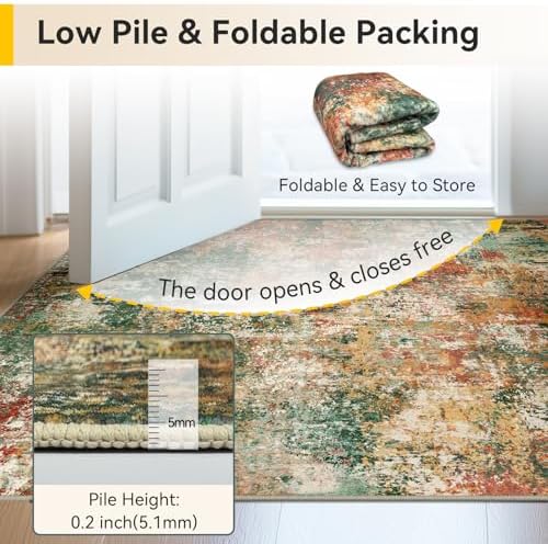 RELEANY Washable 6'x8' Abstract Area Rug for Living Room Green Multi - Image 6