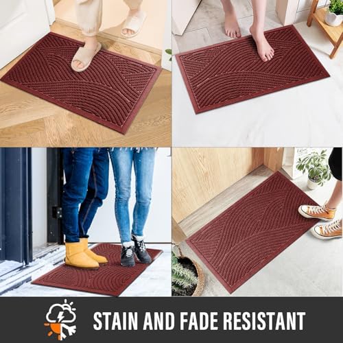 HIYARD Sturdy Front Door Mat, Absorbent Muddy Dirt Resist Welcome Door Mats Outdoor Indoor, Stain and Fade Resistant, Non-Slip Backing Entry Mat Low Profile Doormat for Entryway, 47×32, Red - Image 4