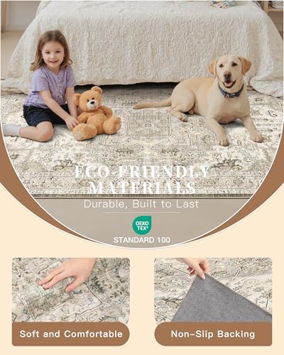 Madane Washable Runner Rug 3x6 Runners for Hallways Non Slip, Ivory/Brown - Image 5