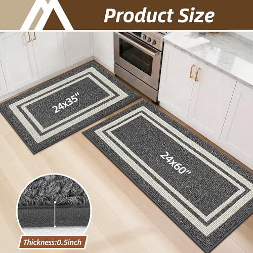 COSY HOMEER Kitchen Rugs Sets of 2 Non-Slip Washable,24"x35"+24"x60" - Image 2