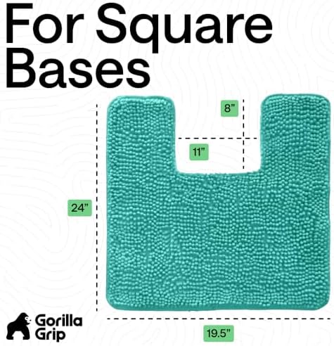 GORILLA GRIP Chenille Bath Rug Mat for Square Toilet Base, 24x19 Turquoise - Image 2