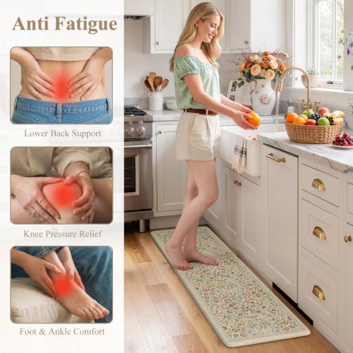 Collive Kitchen Mats Cushioned Anti Fatigue, Beige Kitchen Rug Sets - Image 4