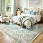 Lofus Living Room Rugs 8x10, Boho Sage Green and Light Blue Washable Carpet - Image 2