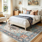 Lofus Washable Rugs 5x7 for Living Room, Blue and Orange Vintage Carpet - Image 2