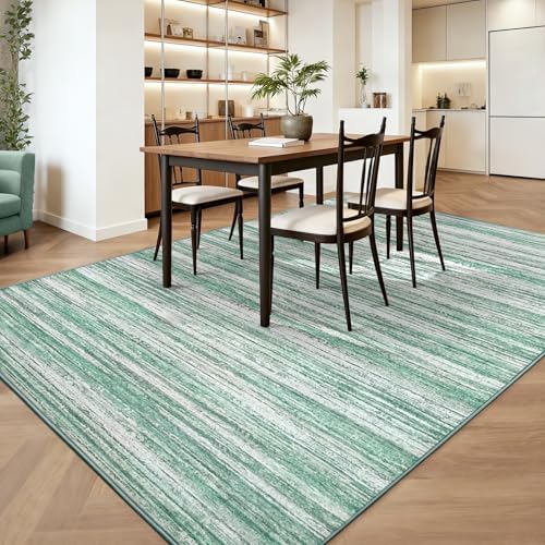Chicrug 4x6 Green Washable Striped Abstract Area Rug Bedroom Living Room - Image 6