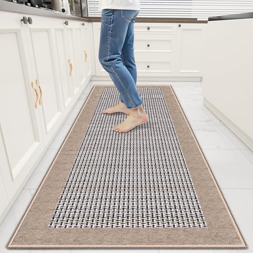 StepRite Kitchen Rugs, Kitchen Mats for Floor, 60"x24" Non-Slip Machine-Washable Kitchen Throw Rug, Absorbent Runner Rugs Office, Sink Standing Desk Mat, Decor Carpet, Khaki by Bringcushiontoyourlife