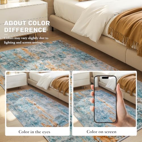 Entryway Rug 3x6 Blue Bedroom Area Rug Washable Non Slip Abstract Boho Rugs for Indoor Entry, Kitchen, Classroom, Bathroom, Kids Girls Room, Office, College Dorm Small Carpet - Image 7