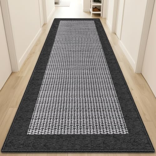 StepRite Kitchen Rugs, Kitchen Mats for Floor, 96"x24" Non-Slip Machine-Washable Kitchen Throw Rug, Absorbent Runner Rugs Office, Sink Standing Desk Mat, Decor Carpet, Black by Bringcushiontoyourlife