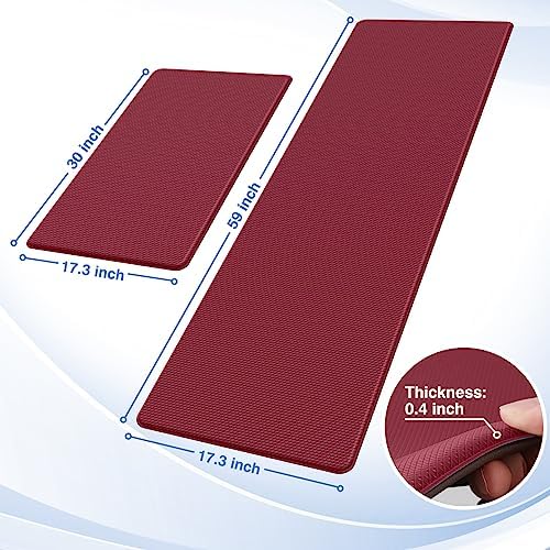 StepRite Kitchen Mats for Floor, 2-Piece Anti-Fatigue Rugs, Burgundy - Image 2