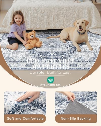 Madane Hallway Runner Rug 2x8 Washable Kitchen Rugs Non-Slip, Navy/White - Image 6