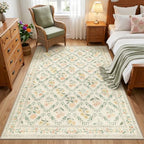 PLHXFR Area Rug Living Room: 3x5 Floral Washable Boho Carpet Beige Multi - Image 2