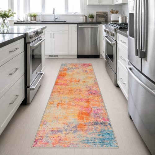 2.6x10 Washable Runner Rug:Modern Abstract Soft Carpet Galaxy Haze - Image 4