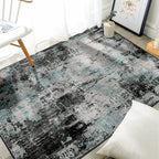 RELEANY Washable 3'x5' Abstract Area Rug for Living Room Teal Black by RELEANY
