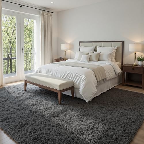 5x8 Fluffy Shag Area Rugs for Living Room Bedroom: Soft Carpet Light Gray - Image 3