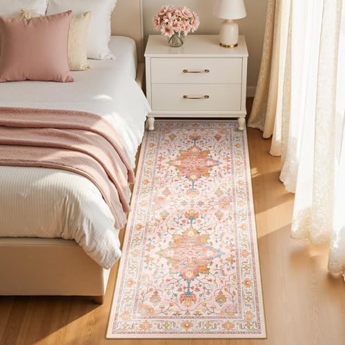 RELEANY Washable Area Rug, Runner 2'x5', Pink/Light Pink/Colorful - Image 3