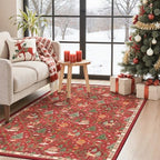 Madane Washable Christmas Area Rugs 4x6, Red Non-Slip Low-Pile Accent Rug by Madane