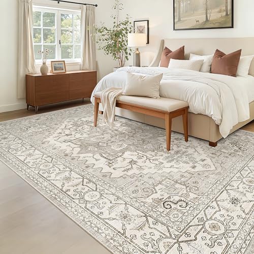 Madane 6x9 Area Rugs for Living Room, Vintage Washable Rug, Beige/Brown - Image 3