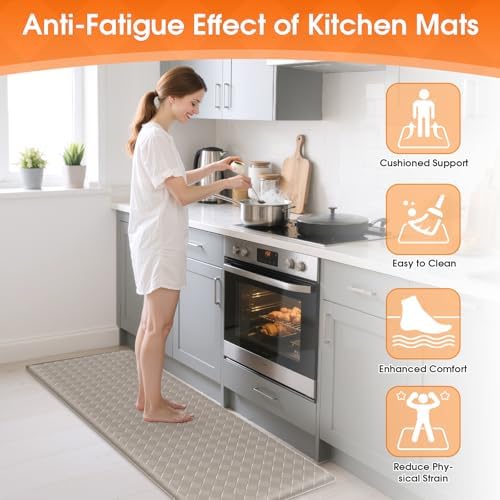 TranquilRelax 2-Piece Kitchen Mats, Cushioned Non-Slip Floor Mats, Taupe - Image 4