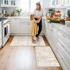 Kitchen Rugs Sets of 2, Washable Non-Slip Kitchen Mats for Floor, Stain Resistant Kitchen Runner Rugs for Kitchen Sink Laundry Entryway (Cream Beige, 2x3+2x4) - Image 3