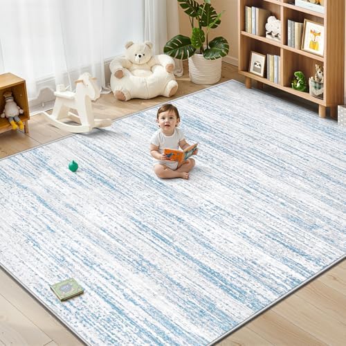 Area Rug 8x10 Living Room Rugs: Washable Modern Rug Large Non-Slip Soft Rugs Stain Resistant Printed Rug Indoor Carpet for Bedroom Kitchen Dining Room Nursery Playroom Home(Blue, 8'x10') - Image 3