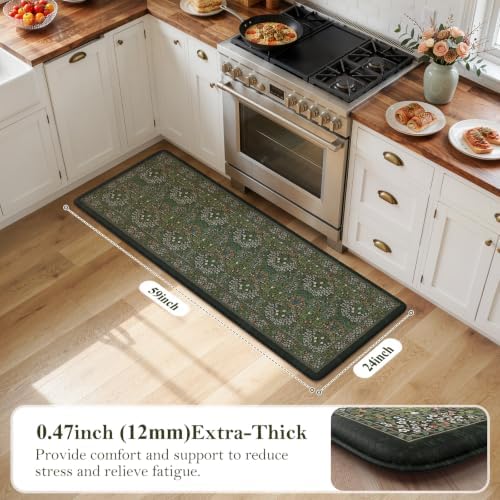 Collive Kitchen Mats Cushioned Anti Fatigue, Dark Green Kitchen Rug Sets - Image 2