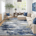 9x12 Area Rug for Living Room, Abstract Washable Large Rugs, Dark Blue by Lofus